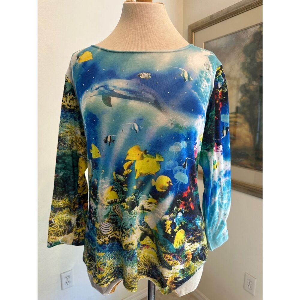 Impulse California Underwater Reef Print Long Sleeve Top - Blue & Yellow Size LG